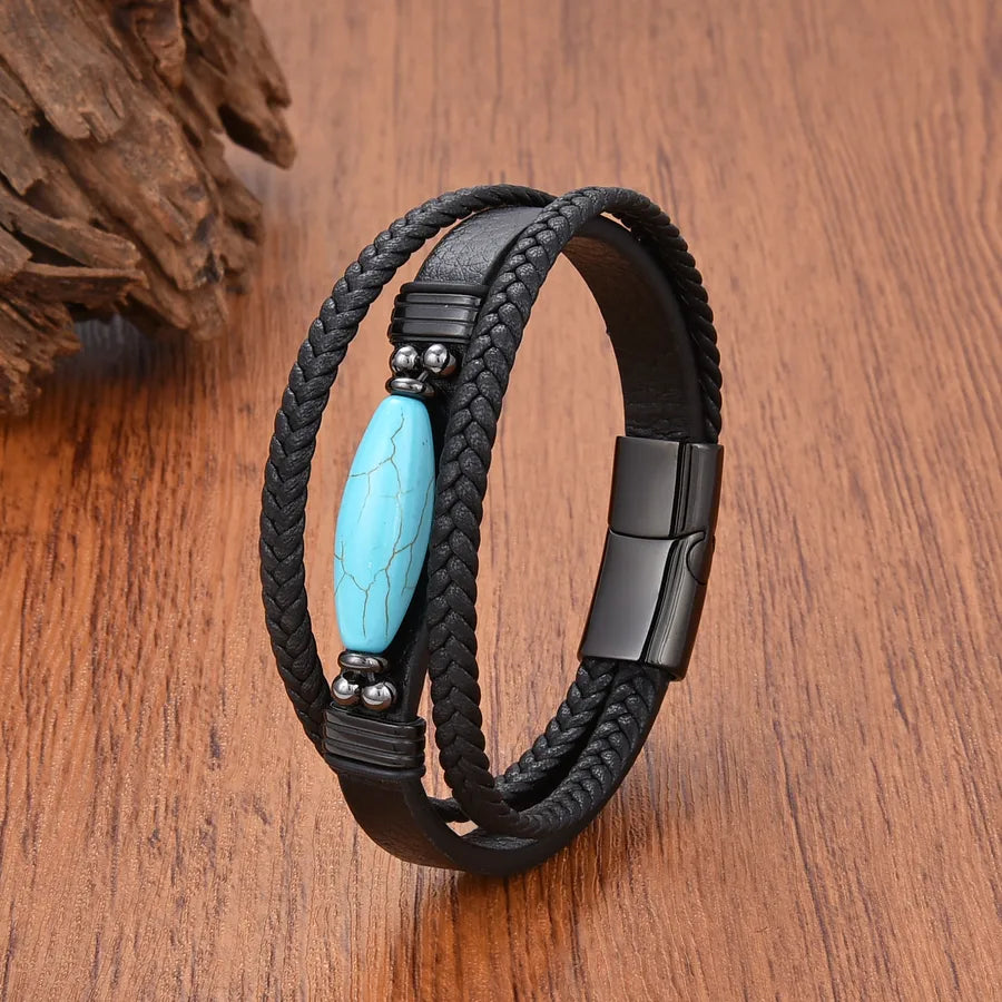 Vintage Style Classic Style Roman Style Geometric Leather rope Stone Metal Inlay Stone Men's Bracelets