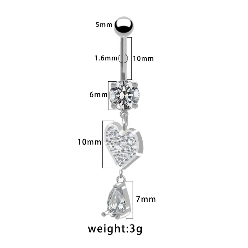 1 Piece Belly Rings Pastoral Shiny Star Moon Heart Shape 316L Stainless Steel  Alloy Plating Inlay Resin Rhinestones Glass White Gold Plated