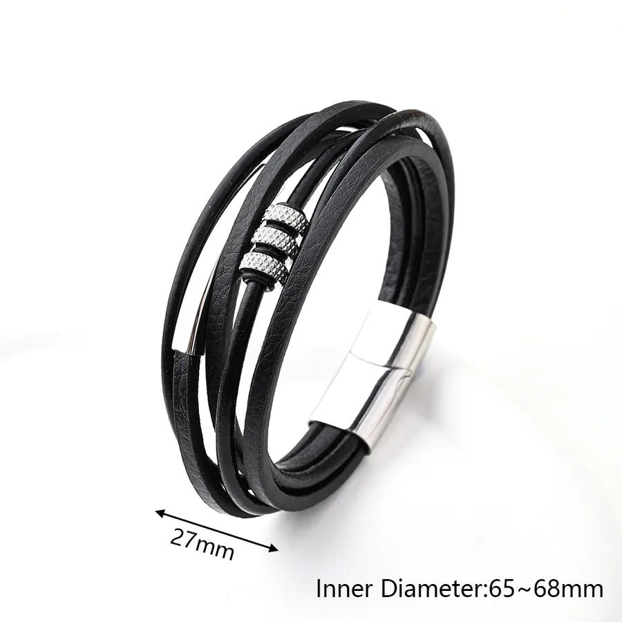 Casual Vacation Streetwear Simple 304 Stainless Steel Genuine Cowhide Leather Wholesale wristband