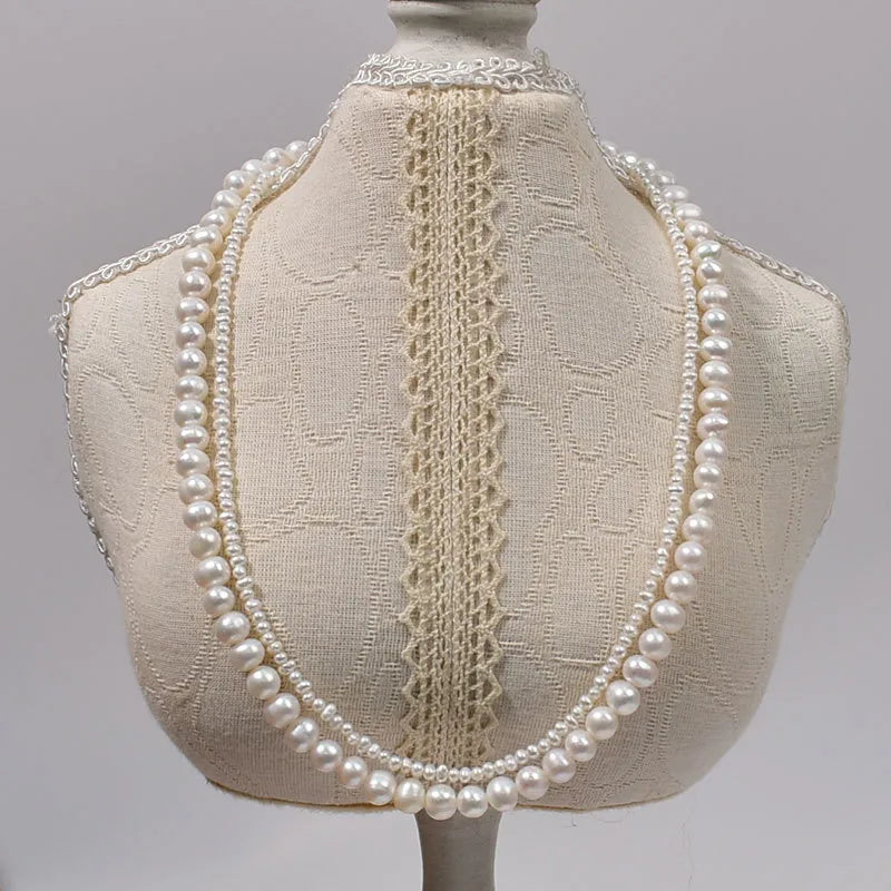 Natural Freshwater Double Layer Pearl Necklace Women's Sweater Chain Versatile Autumn Winter Jewelry Beaded Necklace