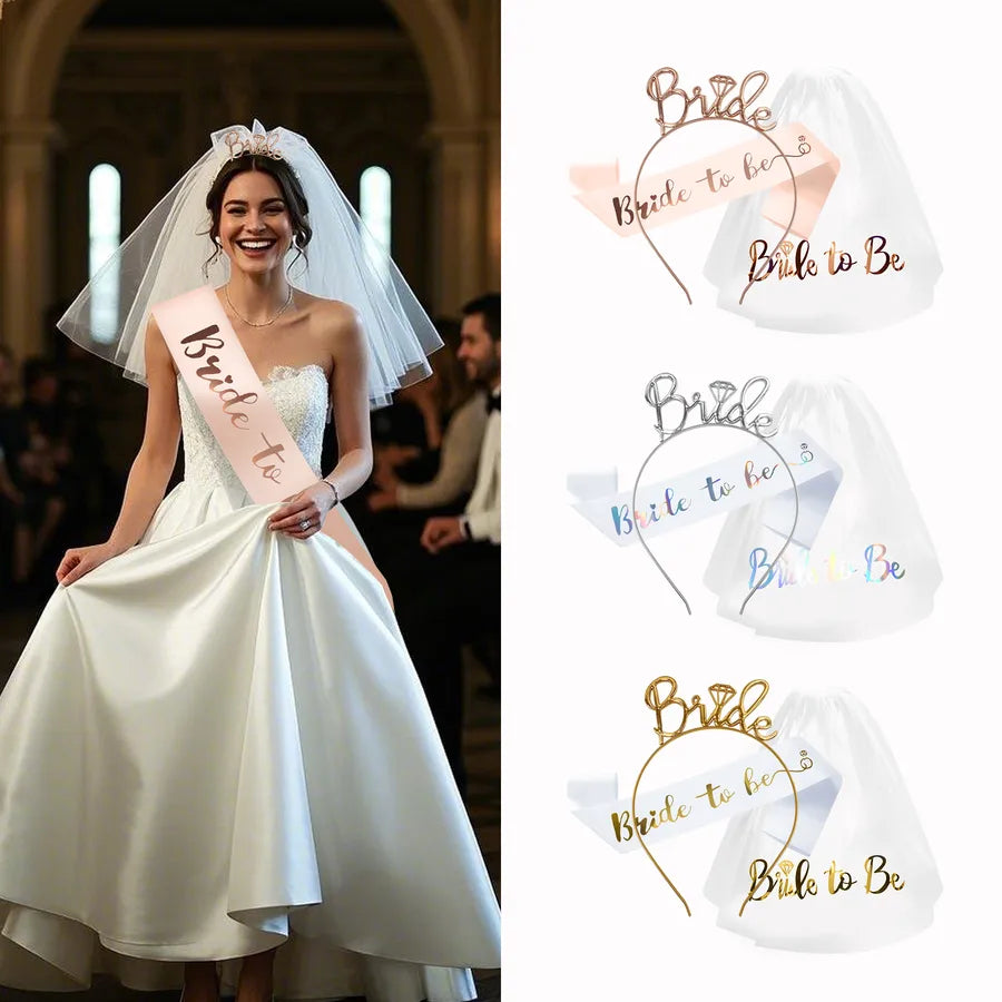 Romantic Letter Alloy Satin Cloth Wedding Date Hair Band Party Supplies Party Accessories 3 Pieces Set