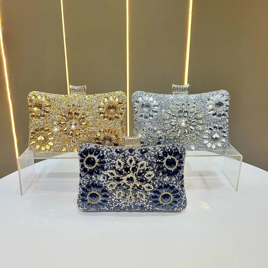 New Elegant Diamond Embedded Evening Bag Women's Handbag Single Shoulder Crossbody Bag Flag Dress Clutch Chain Handbag