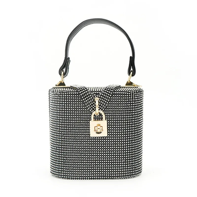 Rhinestone satin Solid Color Bucket Evening Bags