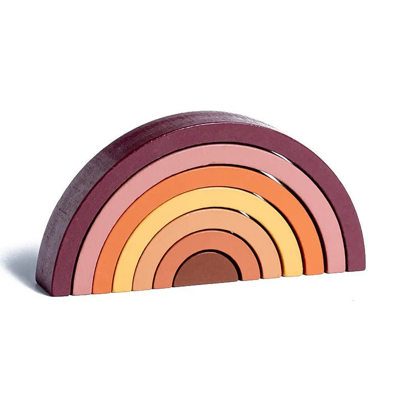 Wooden Rainbow Arch Bridge Semi-Circular Building Blocks Rainbow Display Piece Curved Board Colorful Shape Rainbow Man Stacking Toy