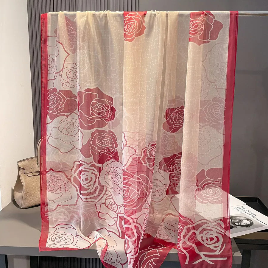 Women's Retro Flower Brocade Yarn Silk Scarf