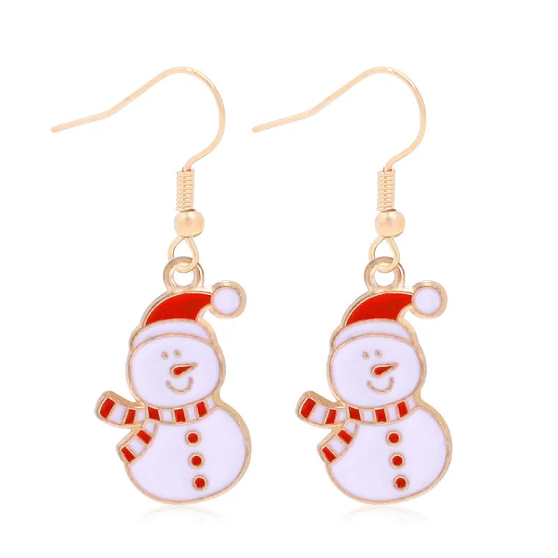 Fashionable Minimalist Christmas Series Earrings Women's Bell Drop Oil Flower Ring Snowman Christmas Tree Santa Claus Ear Jewelry