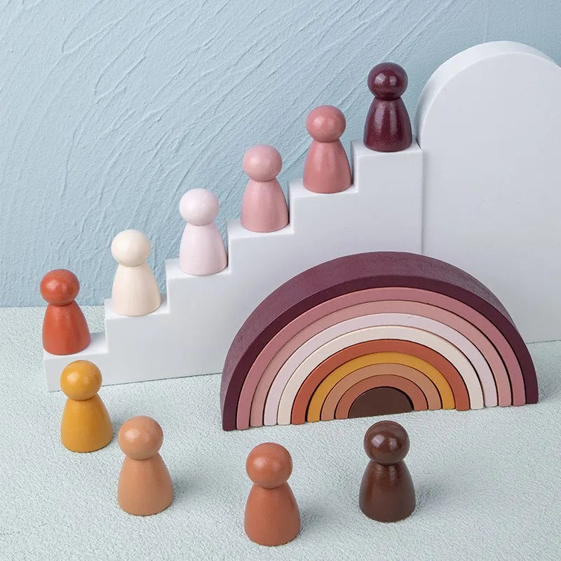 Wooden Rainbow Arch Bridge Semi-Circular Building Blocks Rainbow Display Piece Curved Board Colorful Shape Rainbow Man Stacking Toy