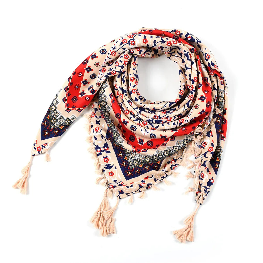 designed  Bohemian Women Scarf Ethnic Style Knot Tassel Scarf Jacquard Large Square