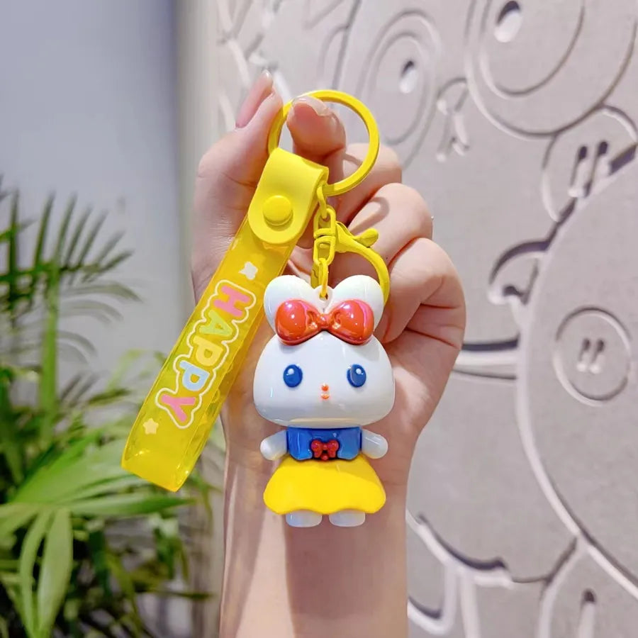 Creative Cartoon Cute Soft Plated Rabbit Doll Car Keychain Women Fashion Elegant Bag Pendant Gift