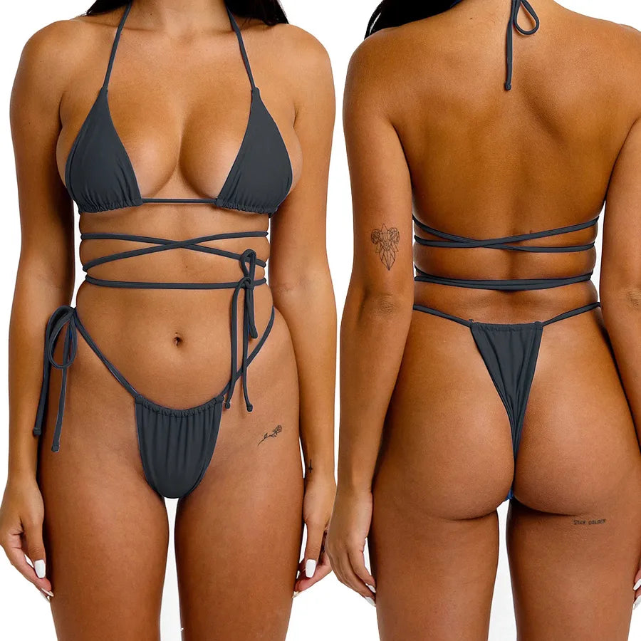 women's solid color 2 piece set bikinis