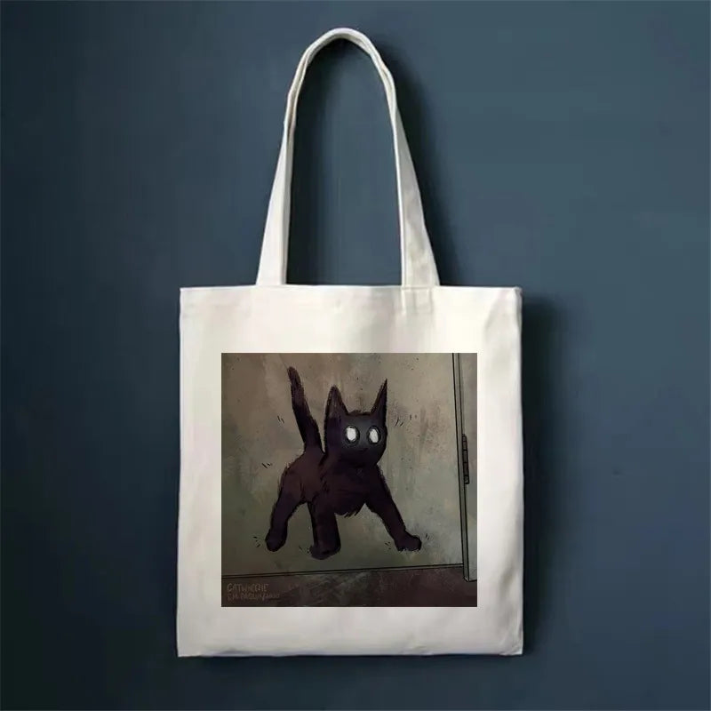 women's simple style cat shopping bags