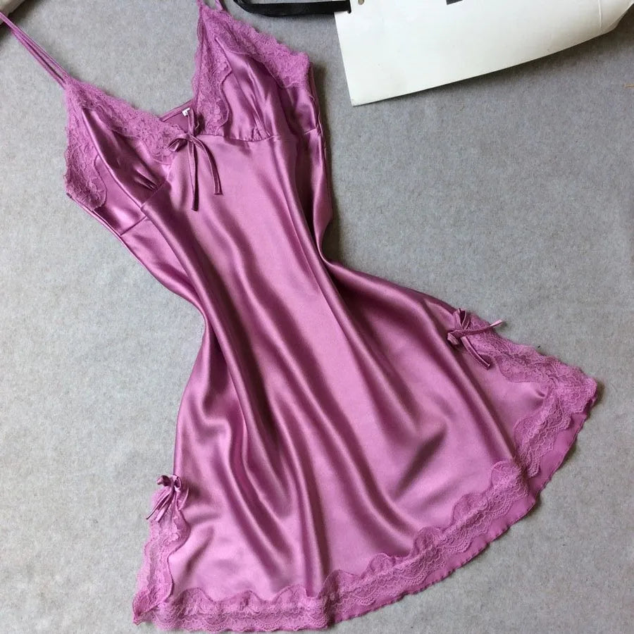 Summer silk-like Ladies sling nightgown sexy V-neck spinning satin pajamas home clothes wholesale agent
