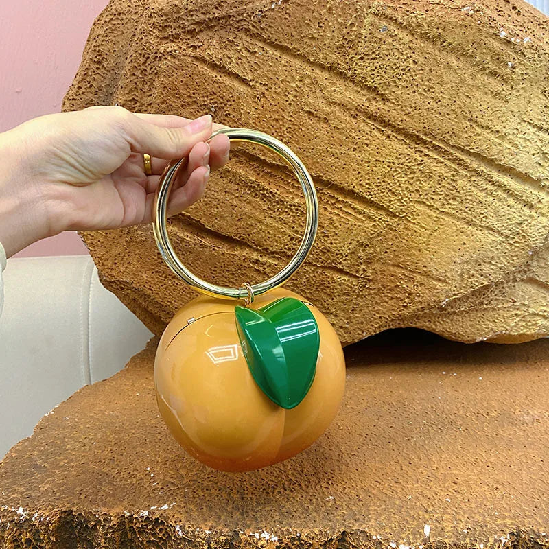 Women's Small PVC Persimmon Streetwear Round Lock clasp Handbag Crossbody Bag