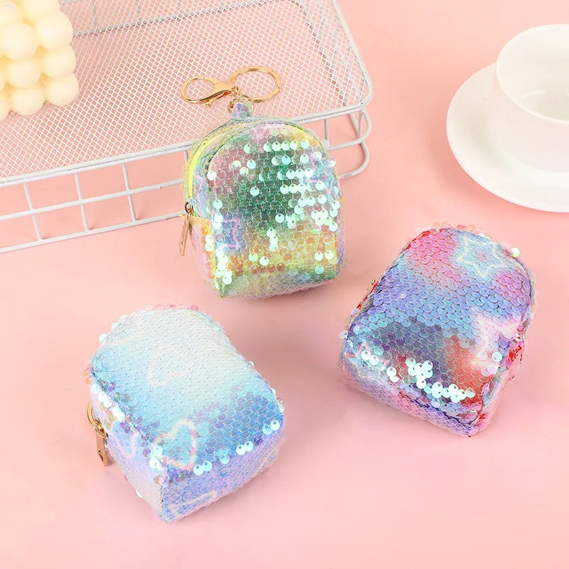 Kid'S Sequin Geometric Basic Square Zipper Coin Purse