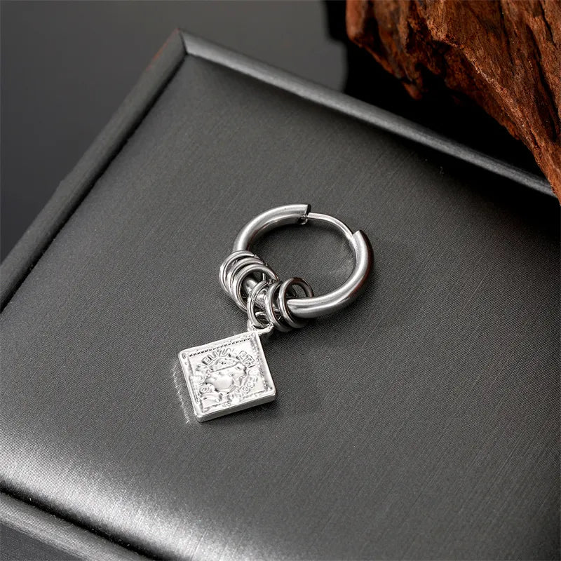 punk triangle cross feather stainless steel plating dangling earrings 1 piece