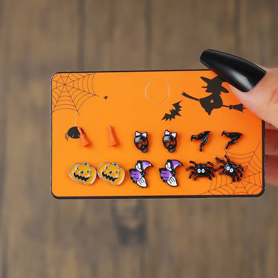 Halloween Horror Atmosphere Spider Pumpkin Skull Ear Cuff Combo Festive Ear Studs Set Unisex Original Design Alloy Jewelry