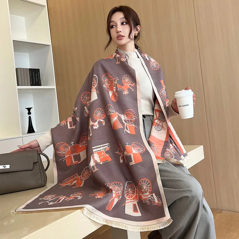 women's casual simple style carriage imitation cashmere scarf