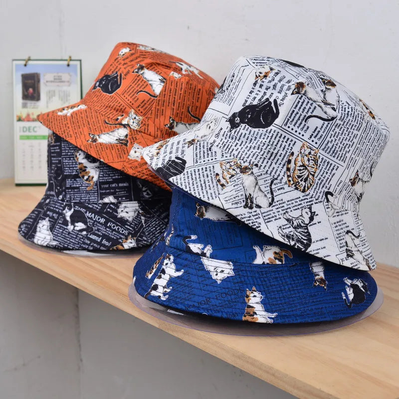 women's cute cat big eaves bucket hat
