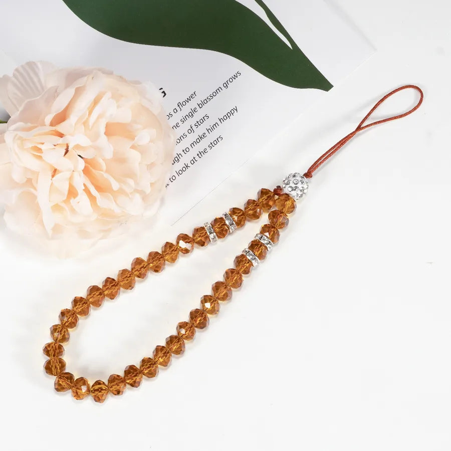 mobile phone crystal chain lanyard crystal flat beads glass beads acrylic neck anti-fall chain wholesale