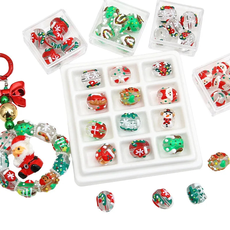 Handmade Christmas Oil Drop Glass Beads Cartoon Loose Beads For DIY Bracelets Necklaces Earrings Accessories Jewelry Making