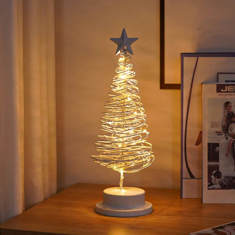 New LED Christmas Tree Decoration Lamp Festival Atmosphere Starlight Room Decorative Night Light Iron Art Ornament Shape Lamp