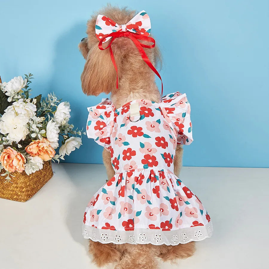 sweet cotton plaid bow knot pet clothing