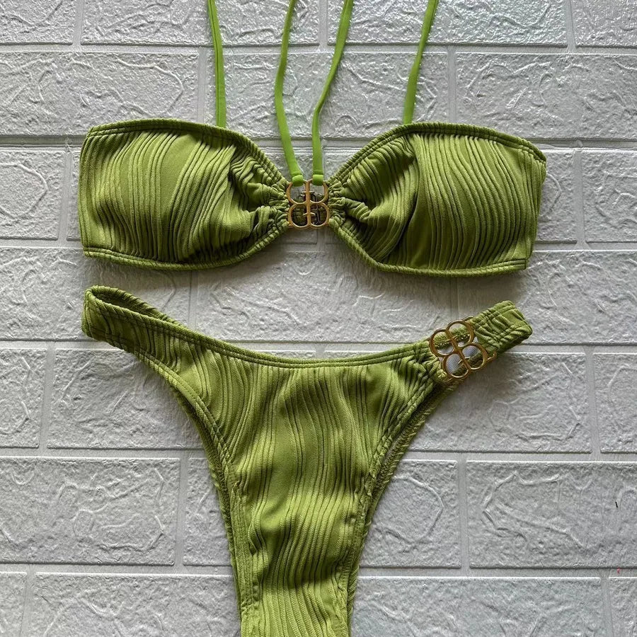 Women's Solid Color 2 Pieces Set Bikinis Swimwear