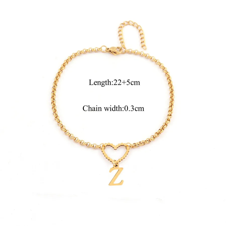 Wholesale Jewelry Casual Simple Style Letter Heart Shape 201 Stainless Steel 304 Stainless Steel Anklet
