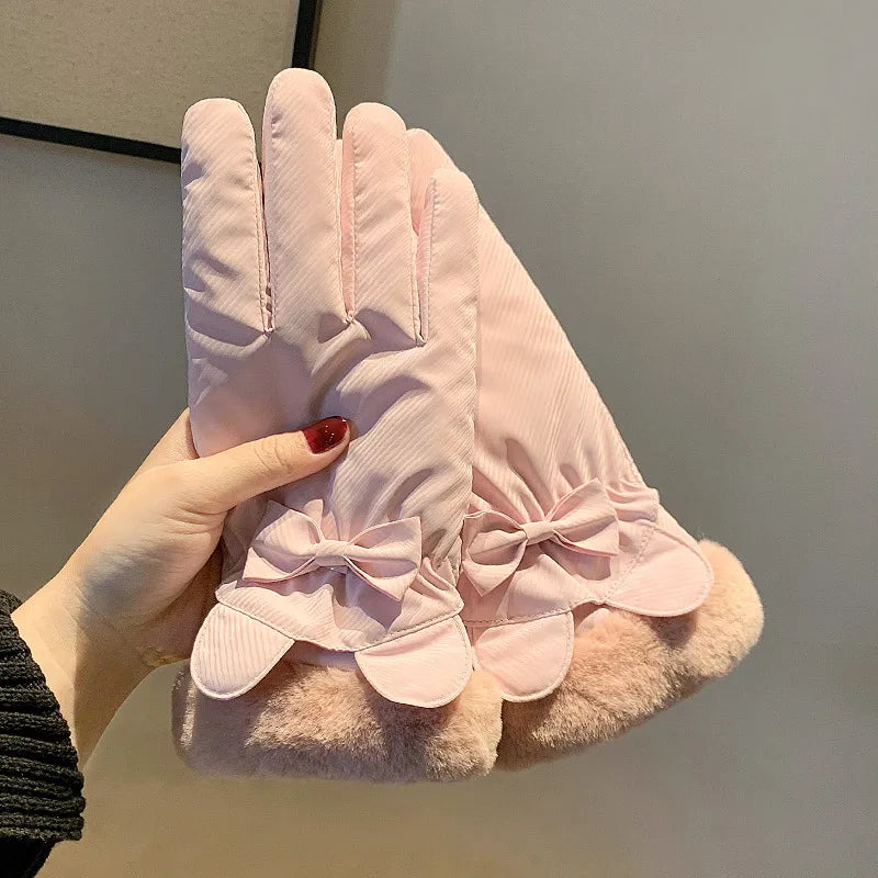 Warm gloves women's winter plus velvet padded suede autumn and winter cold-proof touch screen new cycling ski riding gloves