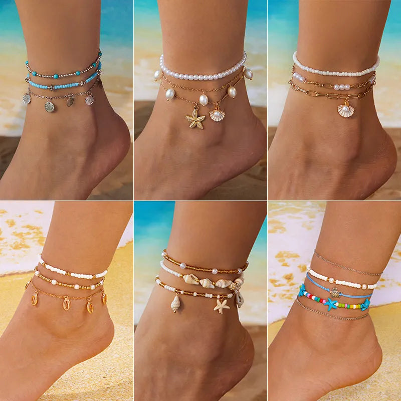 Wholesale Jewelry Marine Style Shell Alloy Seed Bead Anklet