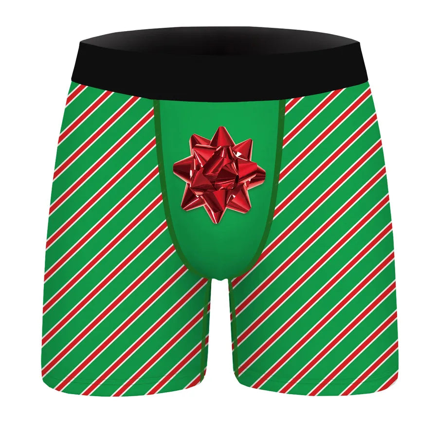 In Stock Wholesale Green Fur Weird Christmas Digital Printing Men's Breathable Underwear Daily Wear Comfortable Stretch Boxers