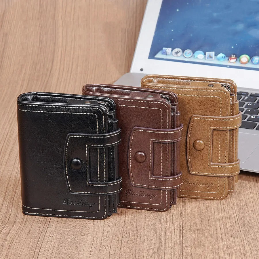 Men's Solid Color Pu Leather Buckle Small Wallets