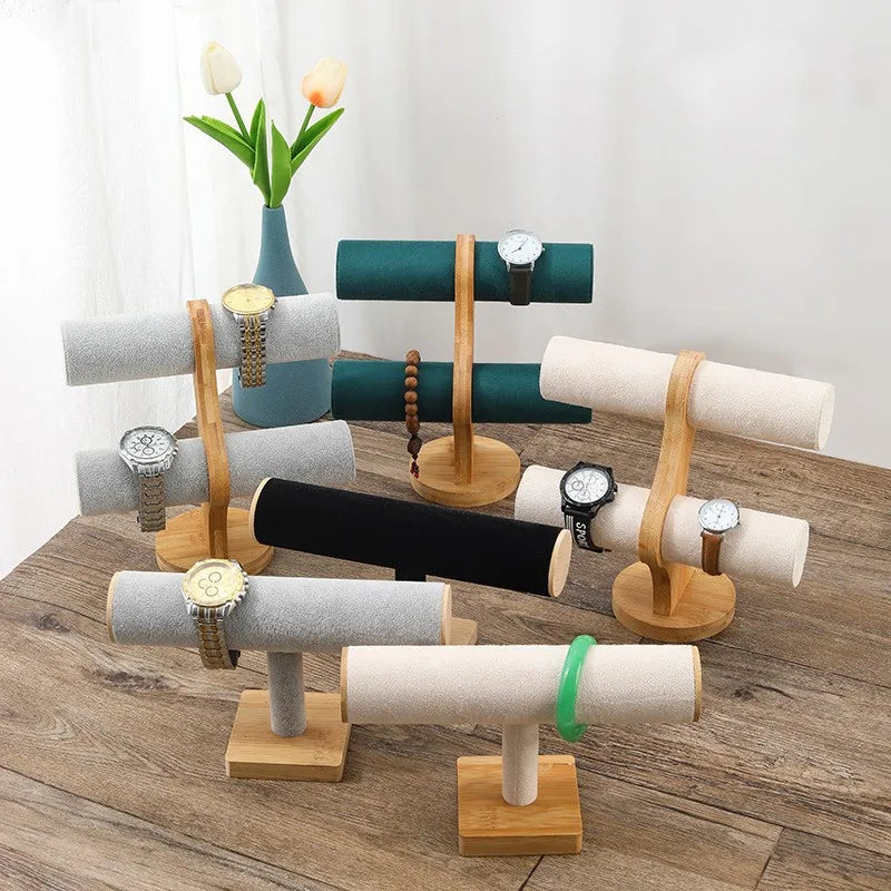 1 Piece Bamboo Wood Flannel Retro Classic Style Solid Color Jewelry Display