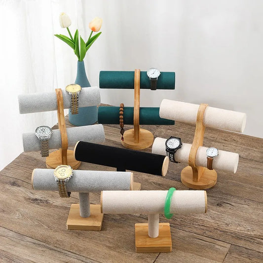 1 Piece Bamboo Wood Flannel Retro Classic Style Solid Color Jewelry Display