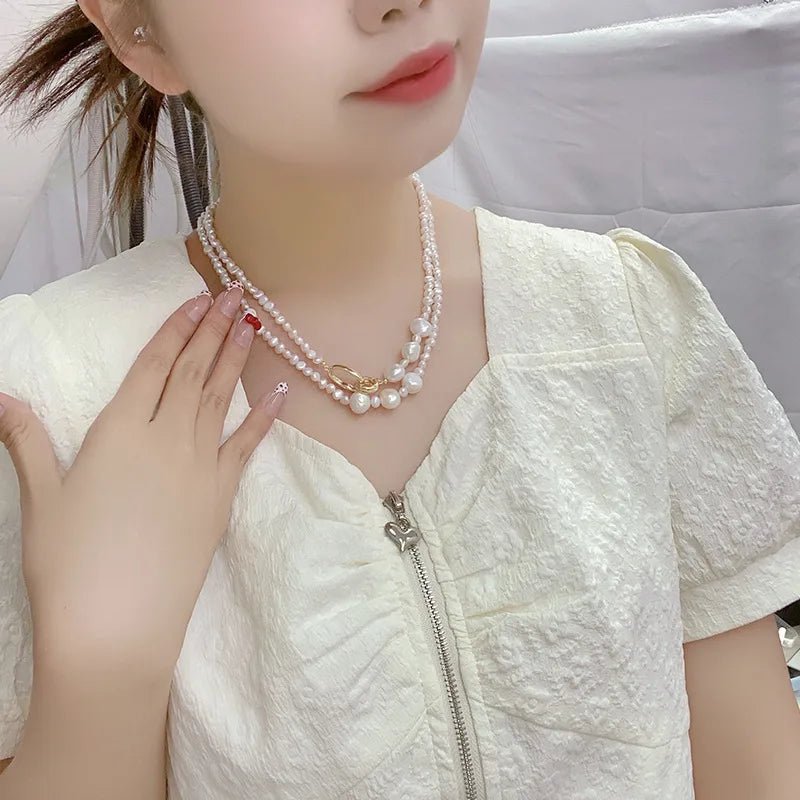 French Vintage Baroque Multi-Layer Long Sweater Chain Necklace Women's Pearl Pendant Collarbone Chain Fashion Jewelry Accessory