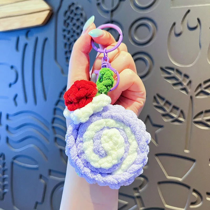 Creative Cartoon Plush Swiss Roll Keychain Cute Macaron Pendant Couple Bag Charm Small Gift Wholesale
