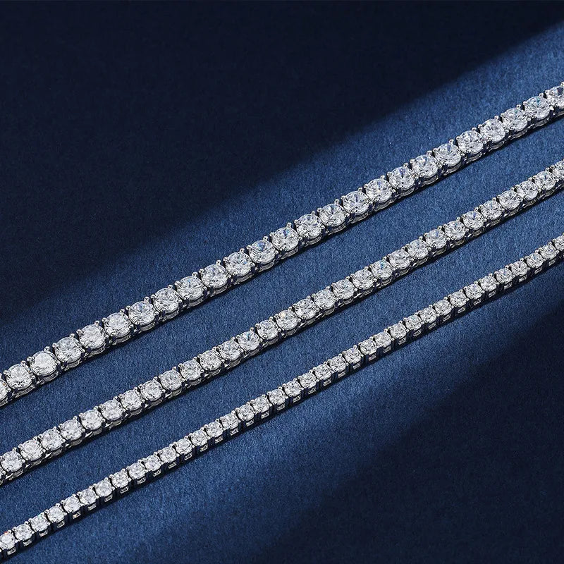 Full Drill Four Claw Embedded 5mm Necklace Unisex Hip Hop Simple 925 Sterling Silver Geometric Patterned Chain Jewelry