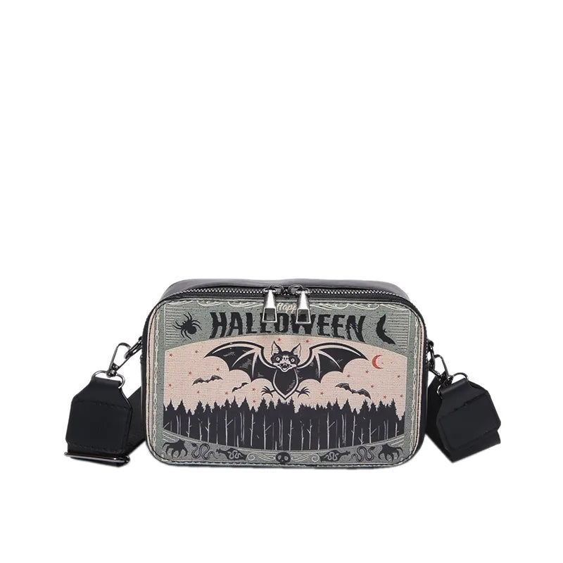 Halloween Women's Pu Leather Pumpkin Letter Ghost Streetwear Square Zipper Shoulder Bag Crossbody Bag
