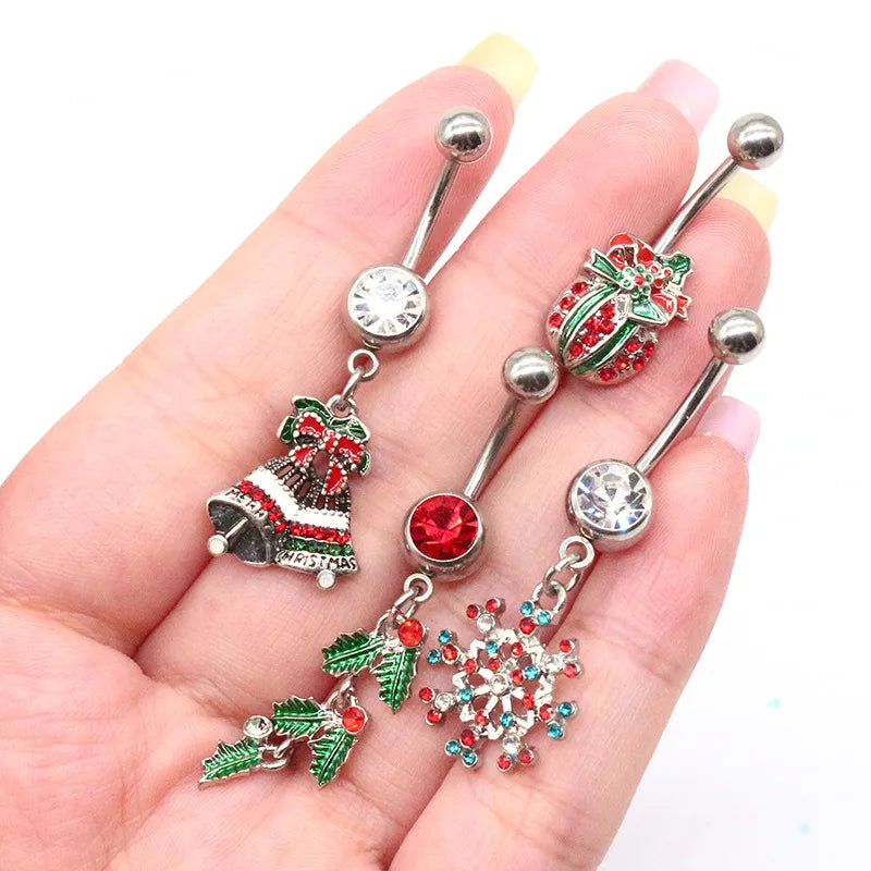 1 Piece Belly Rings Simple Style Christmas Tree Snowflake Stainless Steel Copper Plating Inlay Rhinestones