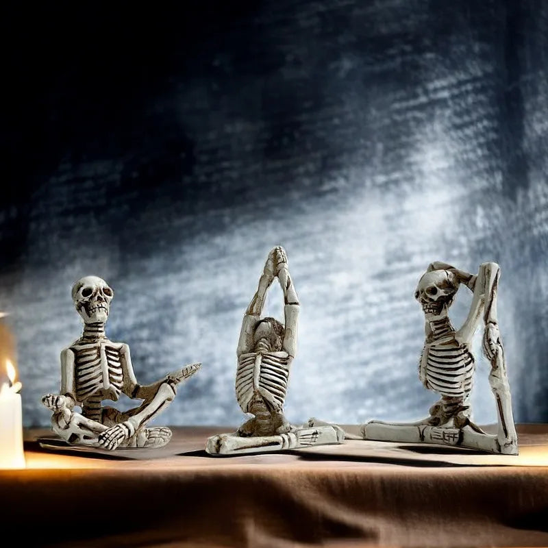 New Arrival Mini Yoga Skeleton Sculpture Decorative Resin Crafts Three-Piece Set Entertaining European Style Plastic Resin