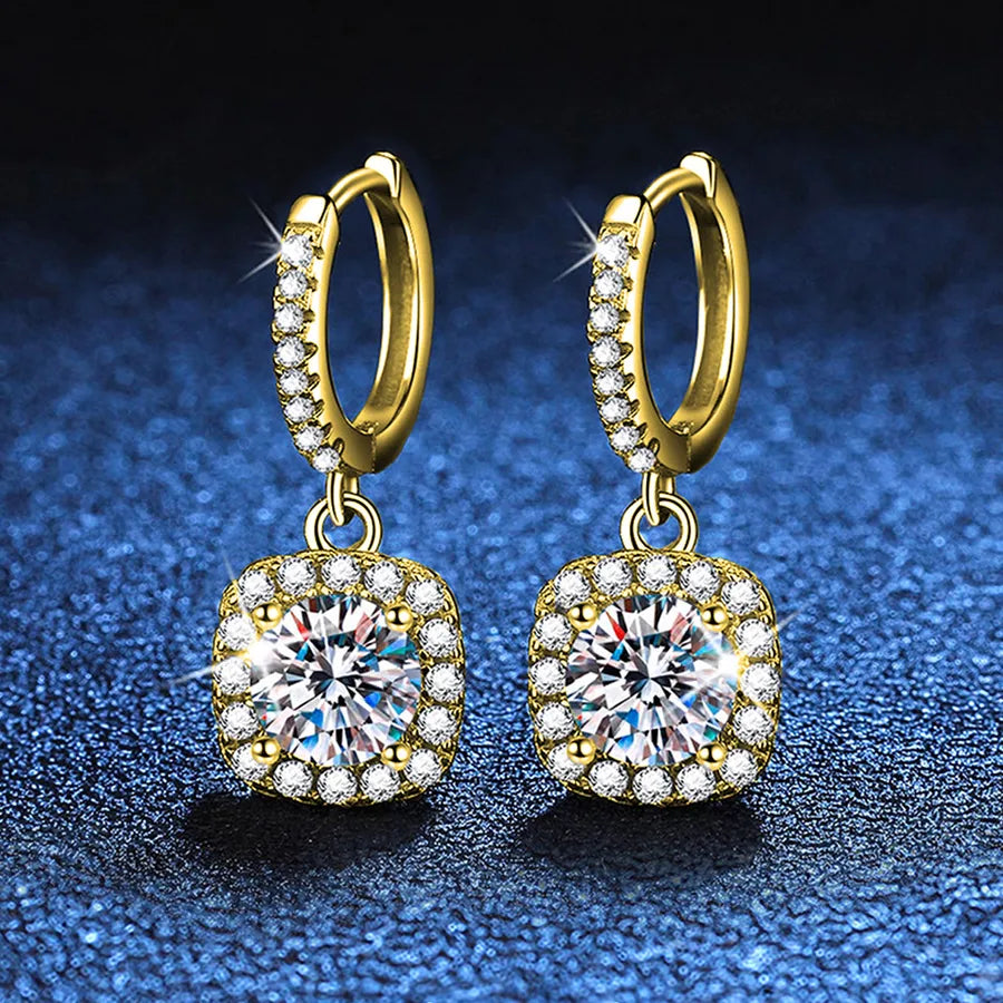 1.0ct Moissanite 925 Sterling Silver Drop Earrings Earrings GRA Certificate Round Brilliant Cut Geometric 18K Gold Plated Drop Earrings Earrings