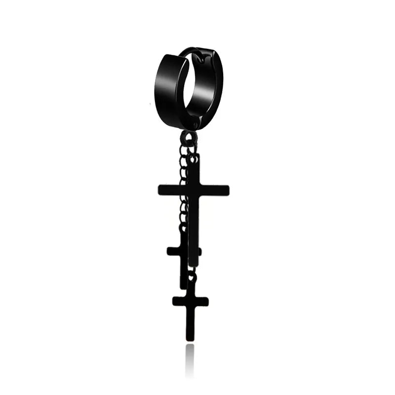 fashion black punk earrings titanium cross steel ear clips