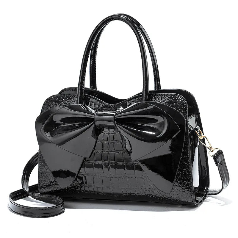 Women's Medium Pu Leather Bow Knot Classic Style Pillow Shape Zipper Handbag