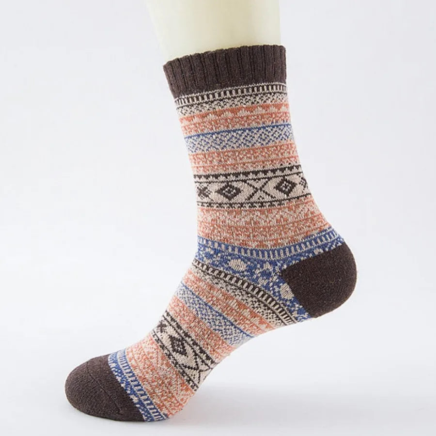 unisex japanese style geometric color block cotton wool crew socks a pair