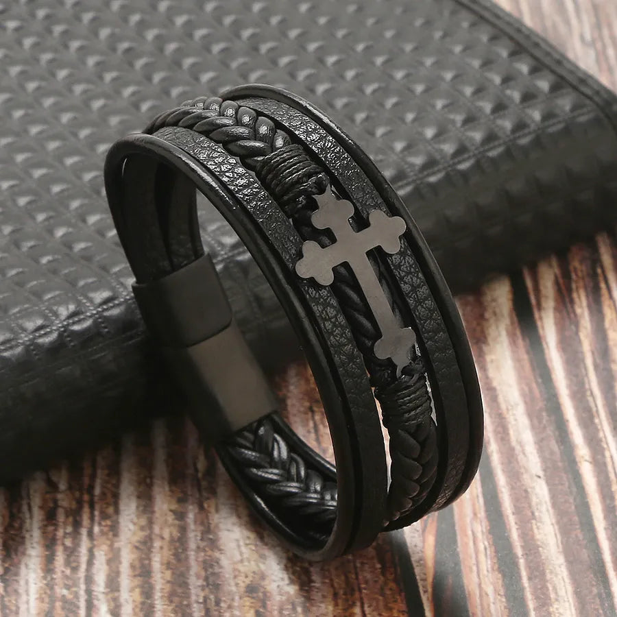 Hip-Hop Cross Stainless Steel Men's Bracelets