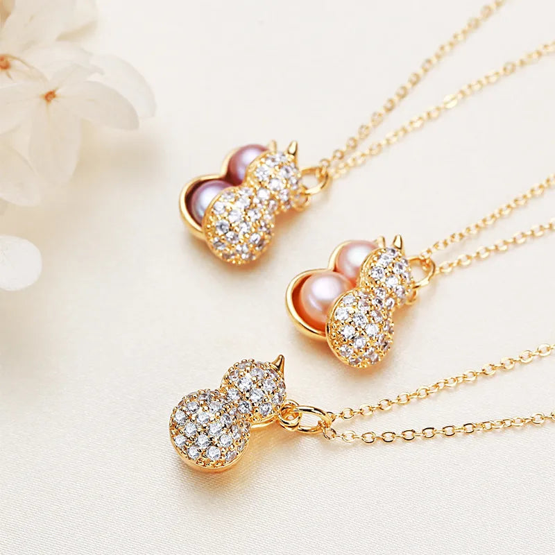Freshwater Pearl Copper Zircon cable chain Plating Inlay Gourd Necklace