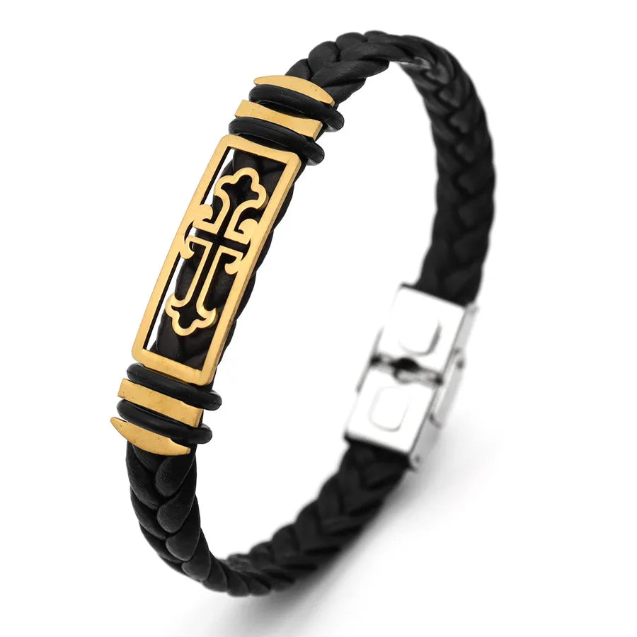 Retro Punk Solid Color Pu Leather Men's Bracelets Men Cord & Leather Bracelets