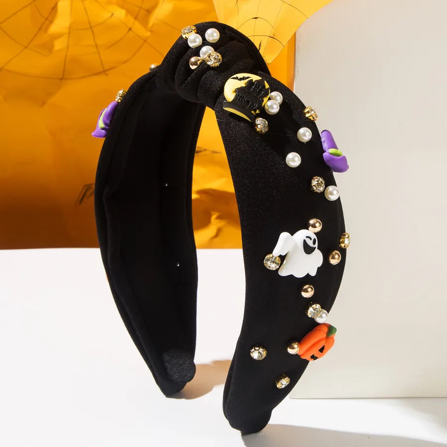 Halloween Pearl Hairband Women's Knot Decorative Ghost Pumpkin Design Festival Accessory Elegant Headwear Stylish Hair Ornament