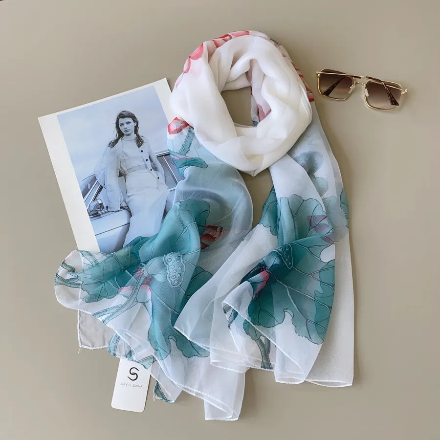Women's Elegant Printing Polyester Chiffon Silk Scarf