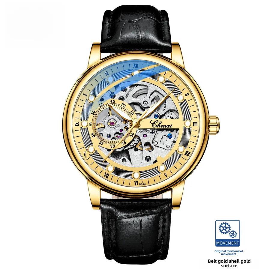 Dawn Men's Hollow Automatic Mechanical Watch Business Fashion Luminous Waterproof Live   Mechanical Watch